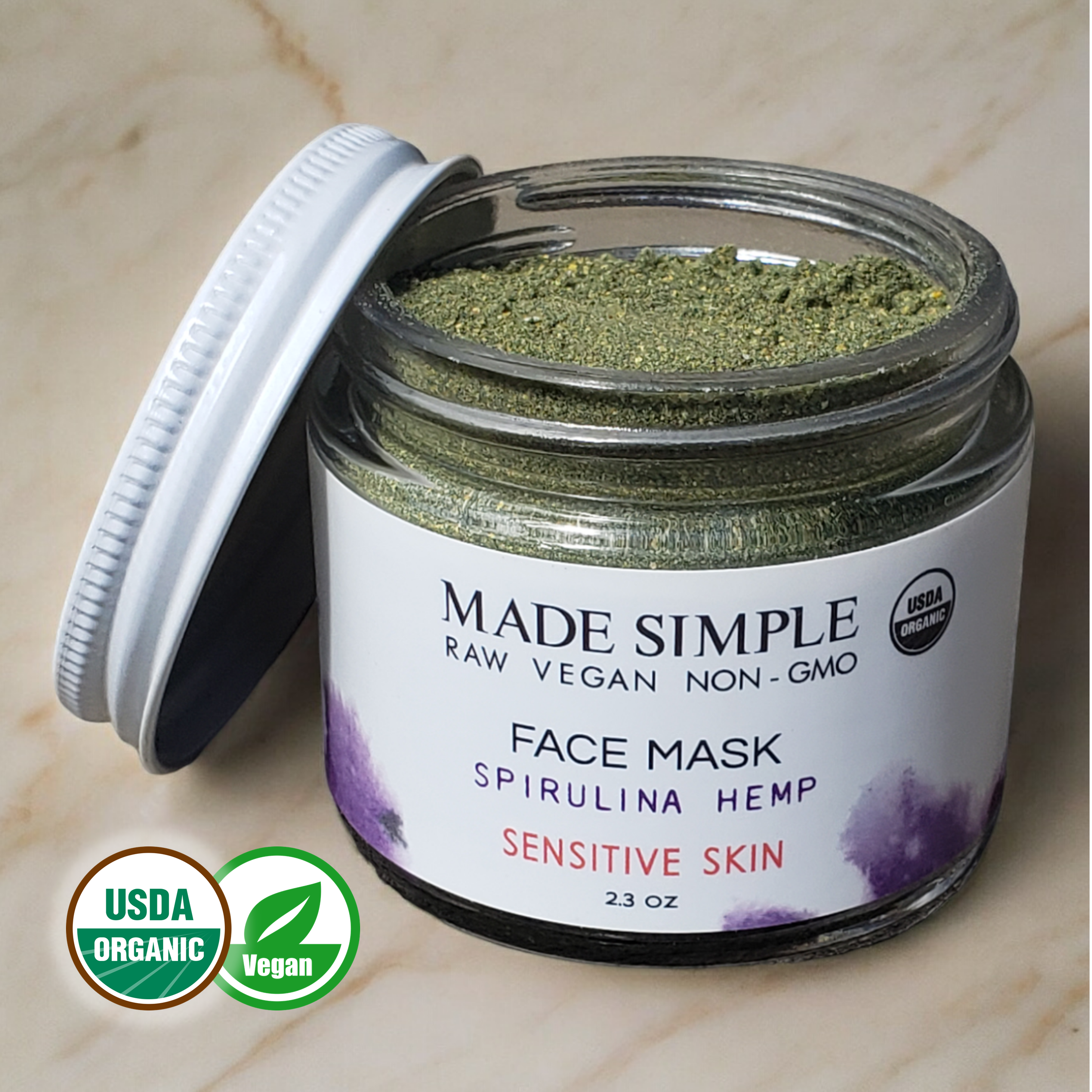 Spirulina Hemp Face Mask for Sensitive Skin - Certified Organic, Vegan & Cruelty-free