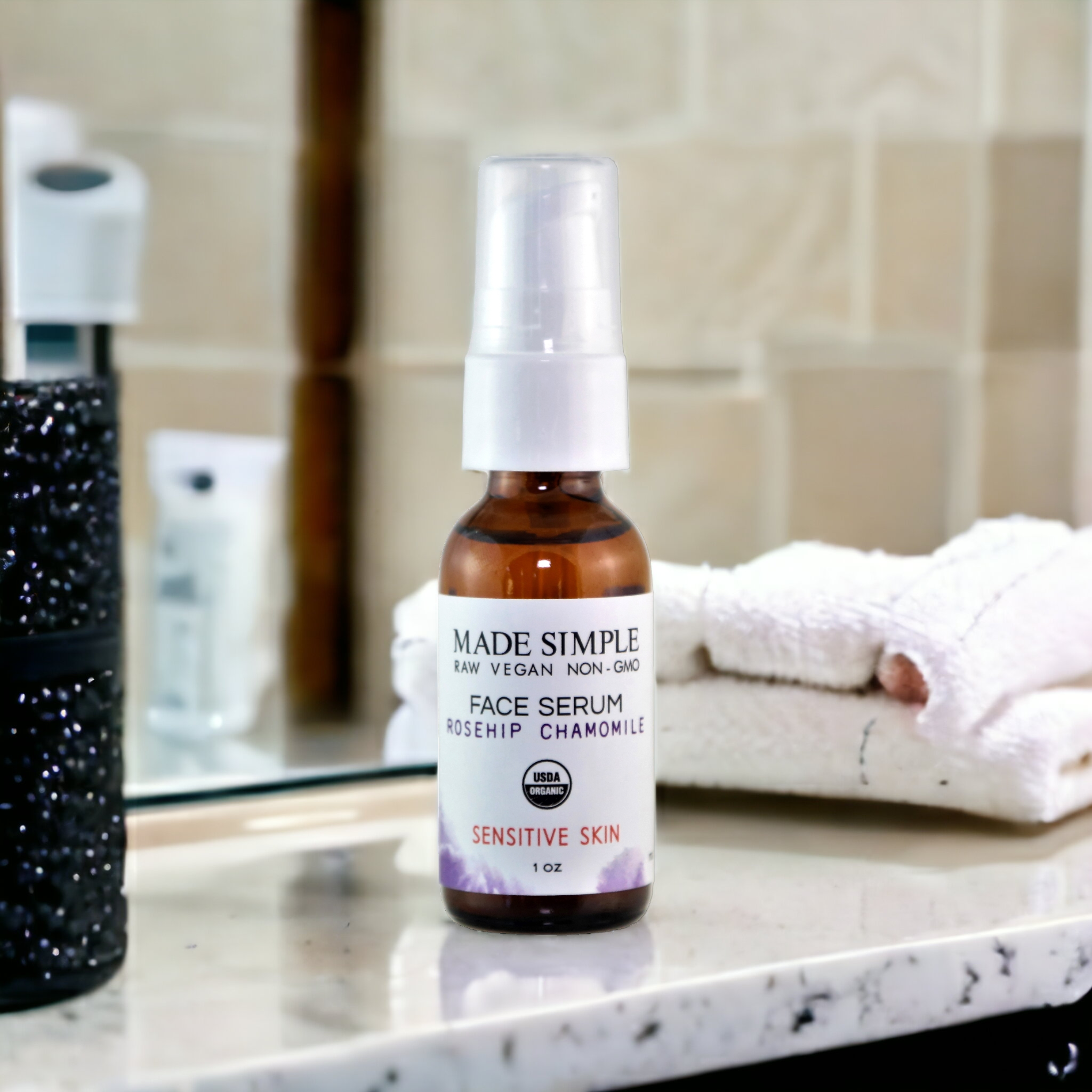 Rosehip Chamomile Face Serum for Sensitive Skin - Certified Organic, Vegan & Cruelty-free